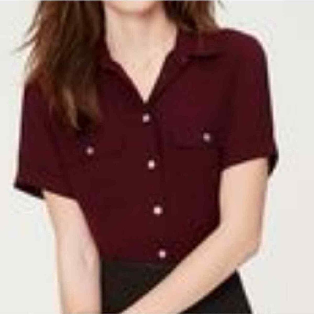 Ann Taylor Loft Petite Cranberry Button Front Top NWOT - Picture 3 of 9